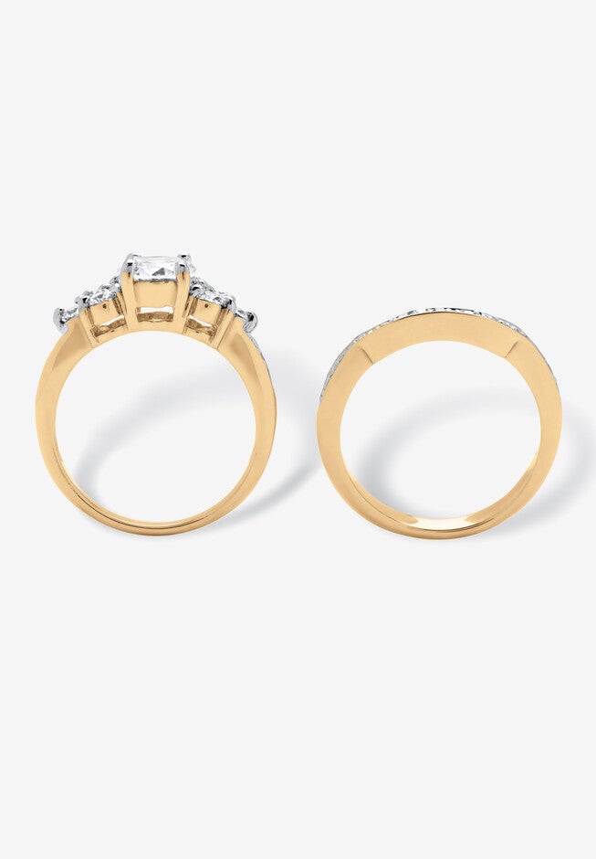 2 Piece 2.01 Tcw Round Cubic Zirconia Bridal Ring Set In 18K Gold-Plated, , on-hover image number null