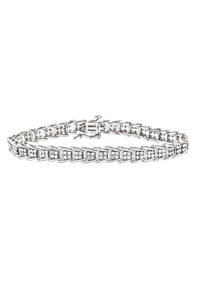 Sterling Silver Diamond Chevron Link Tennis Bracelet, WHITE, hi-res image number null