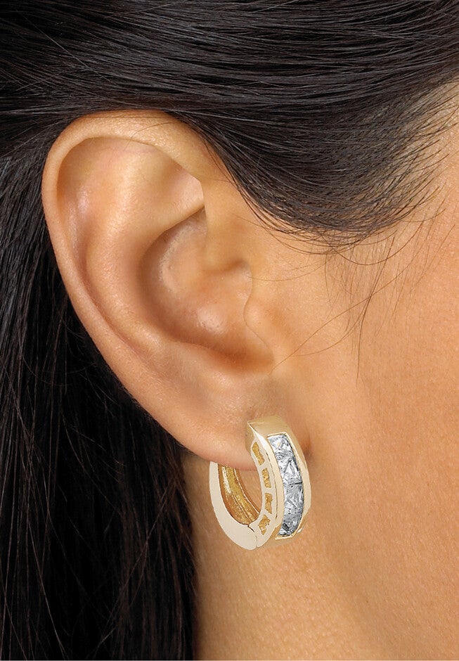 2.96 Tcw Princess-Cut Cubic Zirconia Huggie-Hoop Earrings Gold-Plated, , alternate image number null
