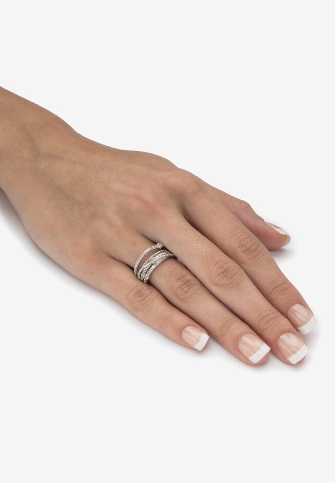 .75 Cttw .925 Sterling Silver Cubic Zirconia Multi-Band Highway Ring, , alternate image number null