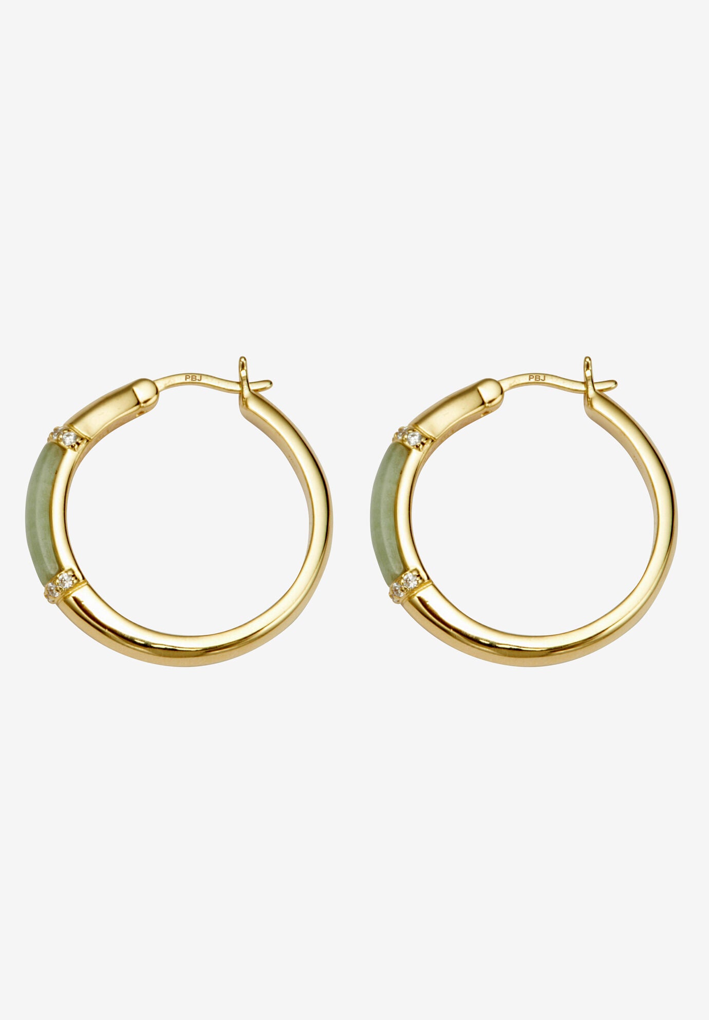 .18 Tcw Cz Cabochon Cut Genuine Green Jade 18K Yellow Gold-Plated Hoop Earrings, , on-hover image number 1