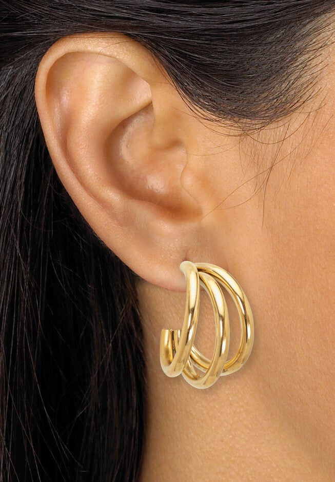 Yellow Gold Ion-Plated Stainless Steel Hoop Earring Set, , alternate image number null