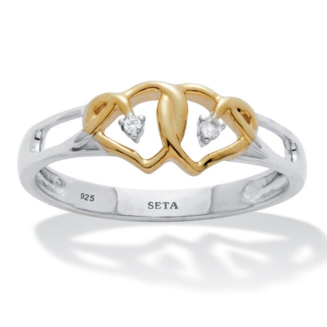.03 TCW Diamond Tutone Sterling Silver Interlocking Heart Ring, WHITE, hi-res image number null