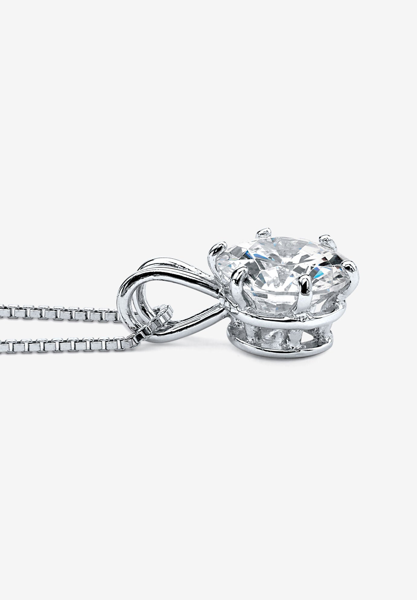 Platinum over Sterling Silver Solitaire Pendant Cubic Zirconia 18 inches, , alternate image number 3