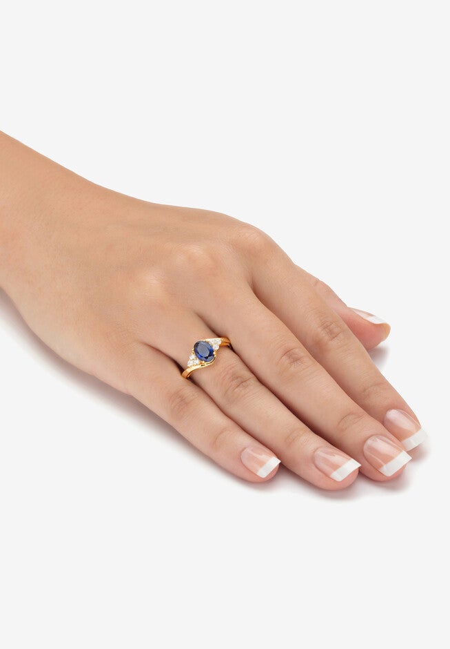 9.42 Cttw Gold-Plated Simulated Blue Sapphire And Cz Earrings And Ring Set, , alternate image number null