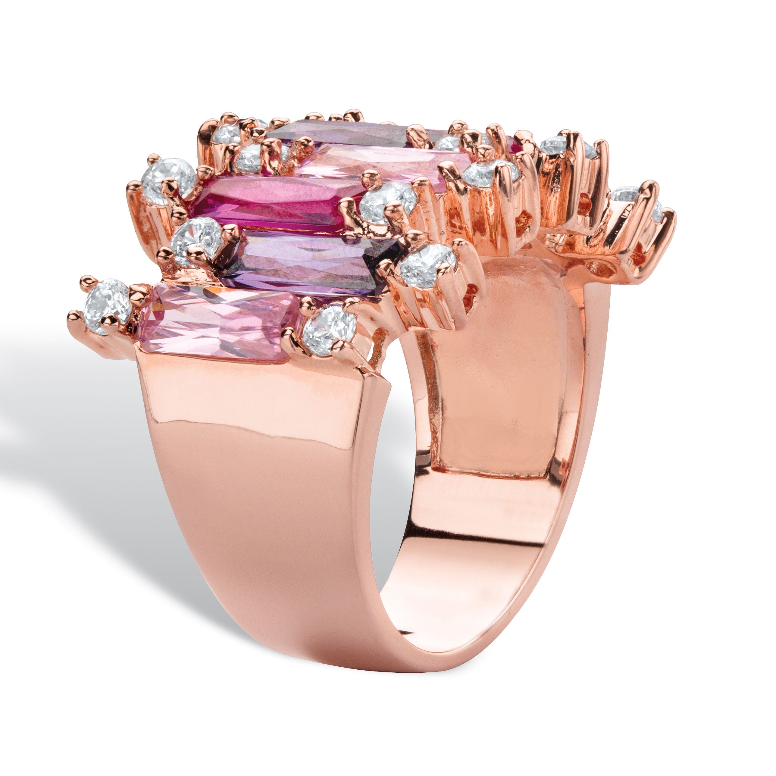 16.88 Cttw. Rose Gold-Plated Pink and Purple Cubic Zirconia Cluster Ring, PINK, on-hover image number 1