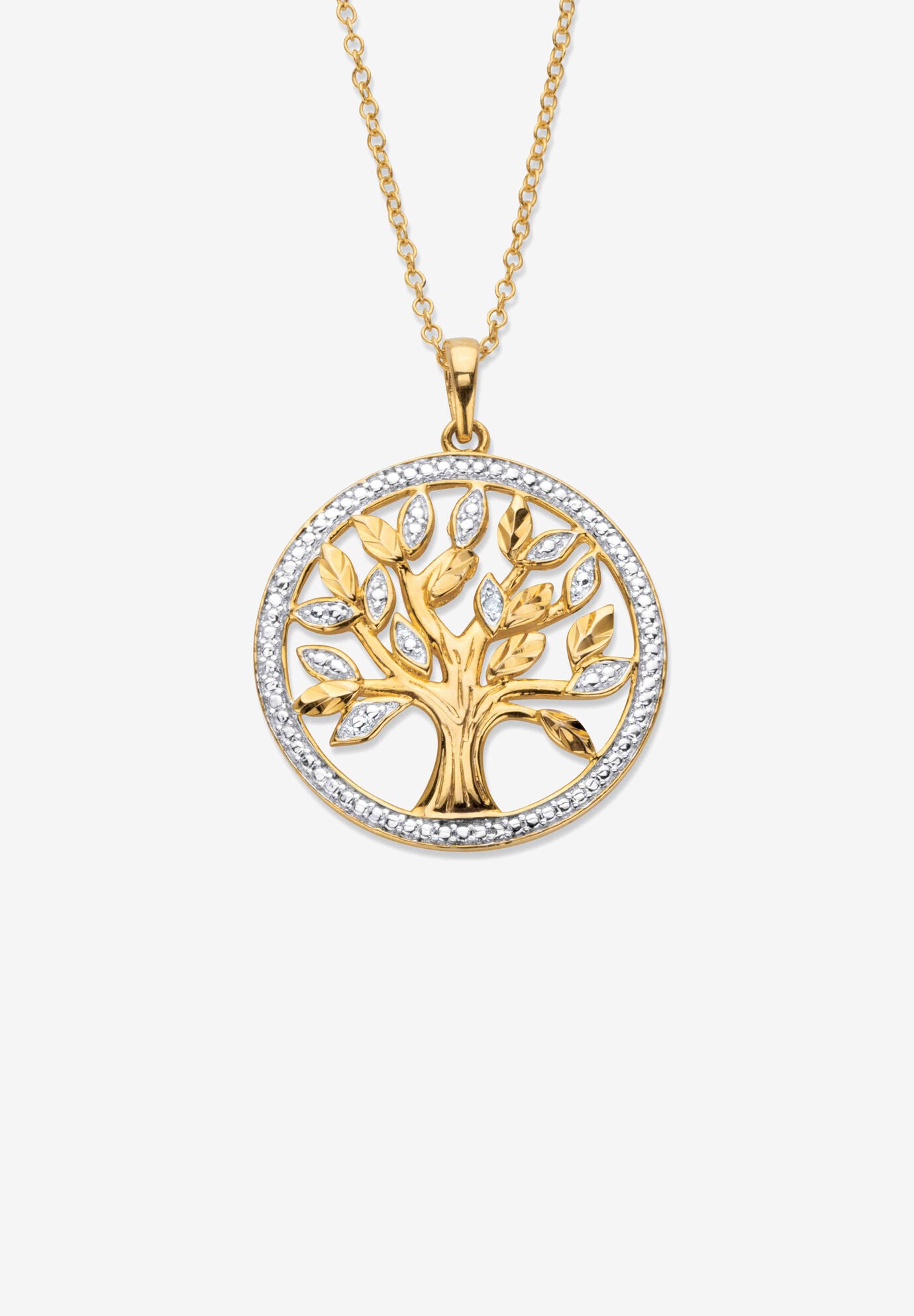 Gold over Silver Tree of Life Pendant Diamond Accent with 18 in Chain, SILVER, hi-res image number 0