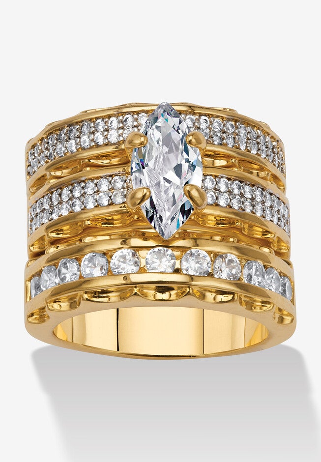 3 Piece 3.38 Tcw Marquise Cubic Zirconia 14K Yellow Gold-Plated Bridal Ring Set, GOLD, hi-res image number null