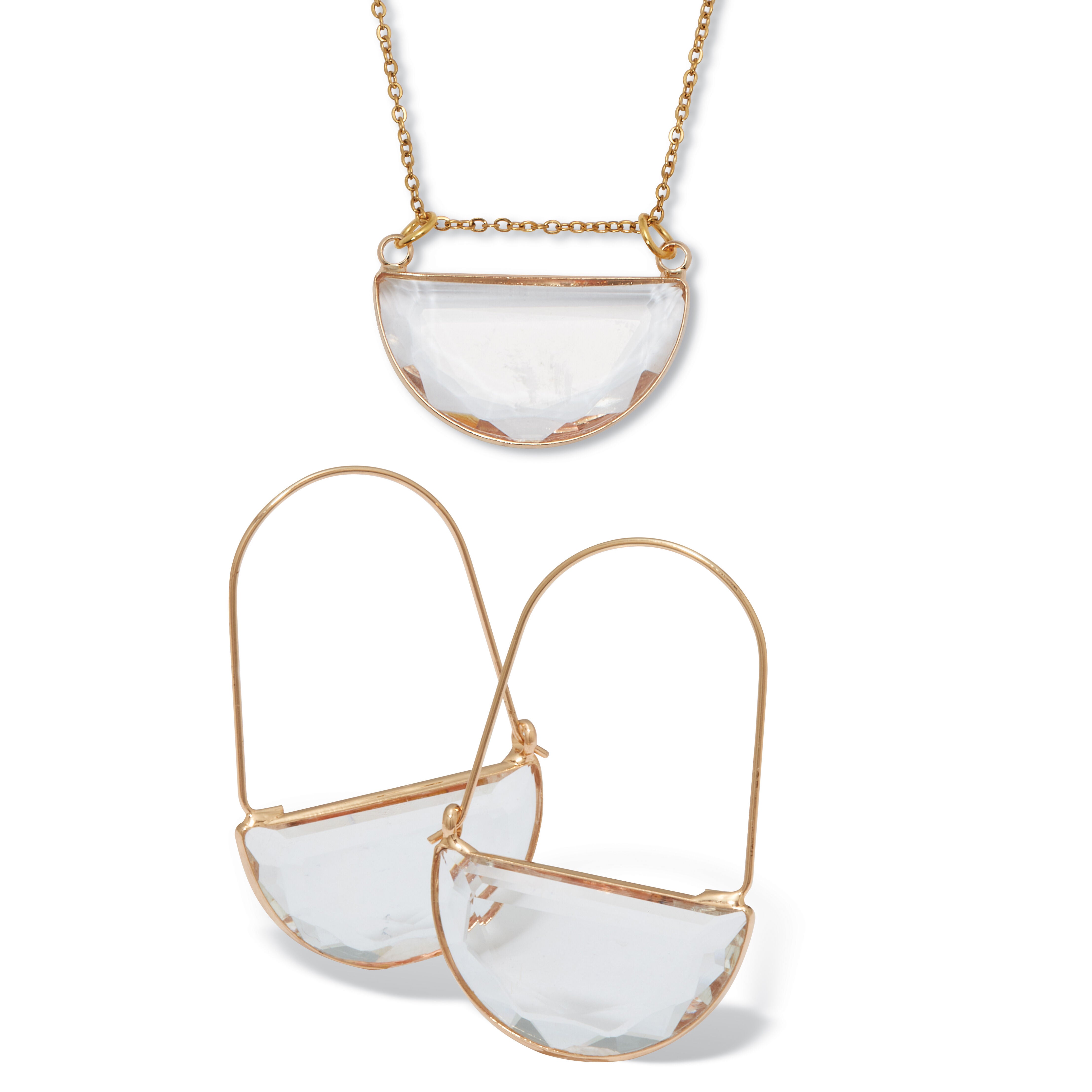 Crystal Half Moon Goldtone Jewelry Set, WHITE, hi-res image number 0
