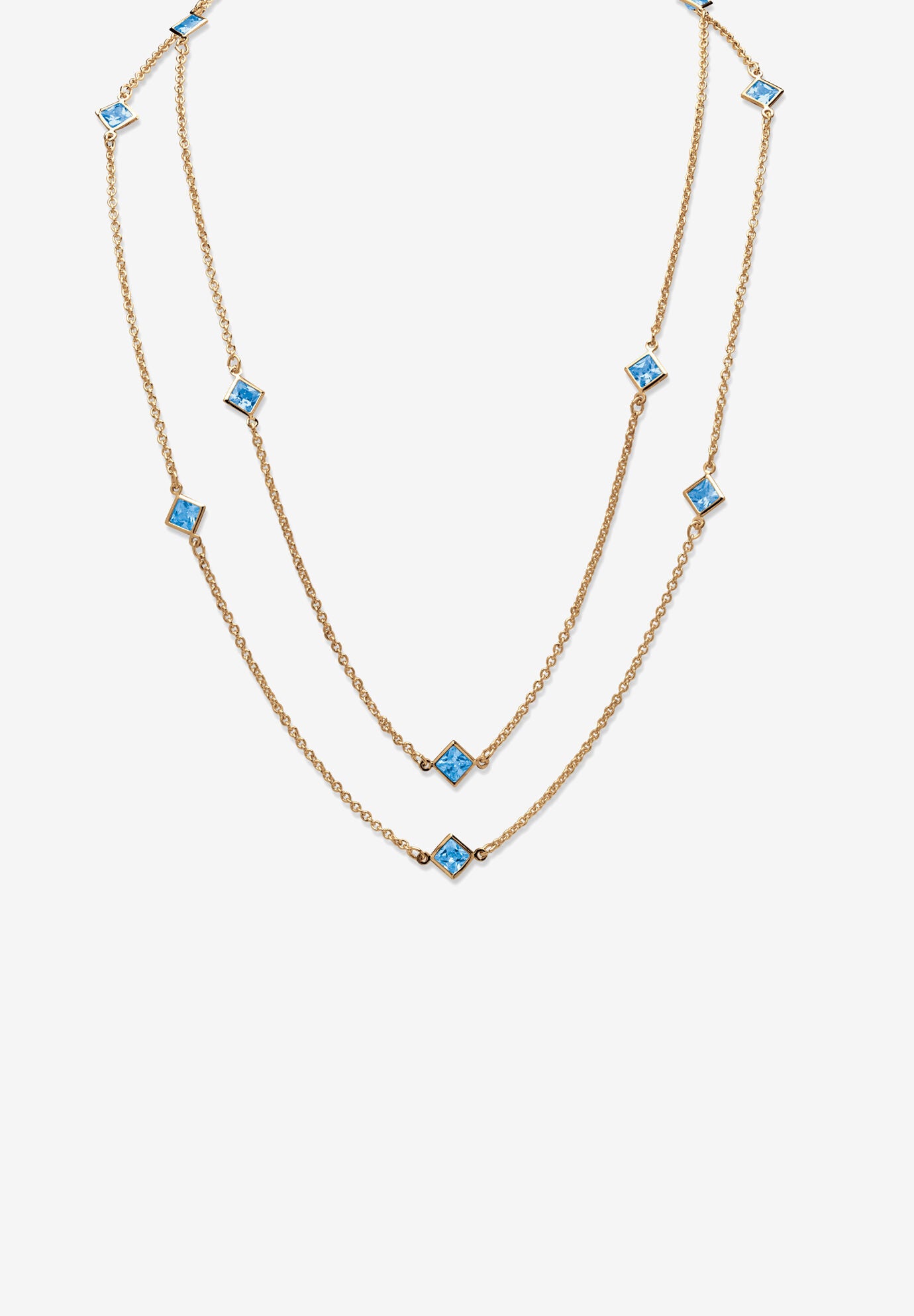 Gold Tone Endless 48 inches Necklace with Princess Cut Birthstone, MARCH, hi-res image number 0