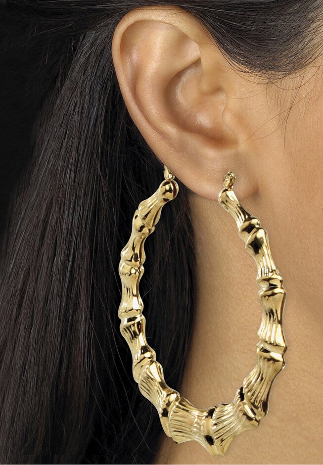 Gold Tone 3 Pair Bamboo Hoop Earring Set, , alternate image number 2
