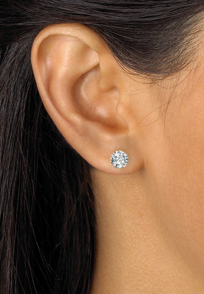 1.96 Cttw. Goldtone Round Cubic Zirconia Stud Earrings, , alternate image number 2