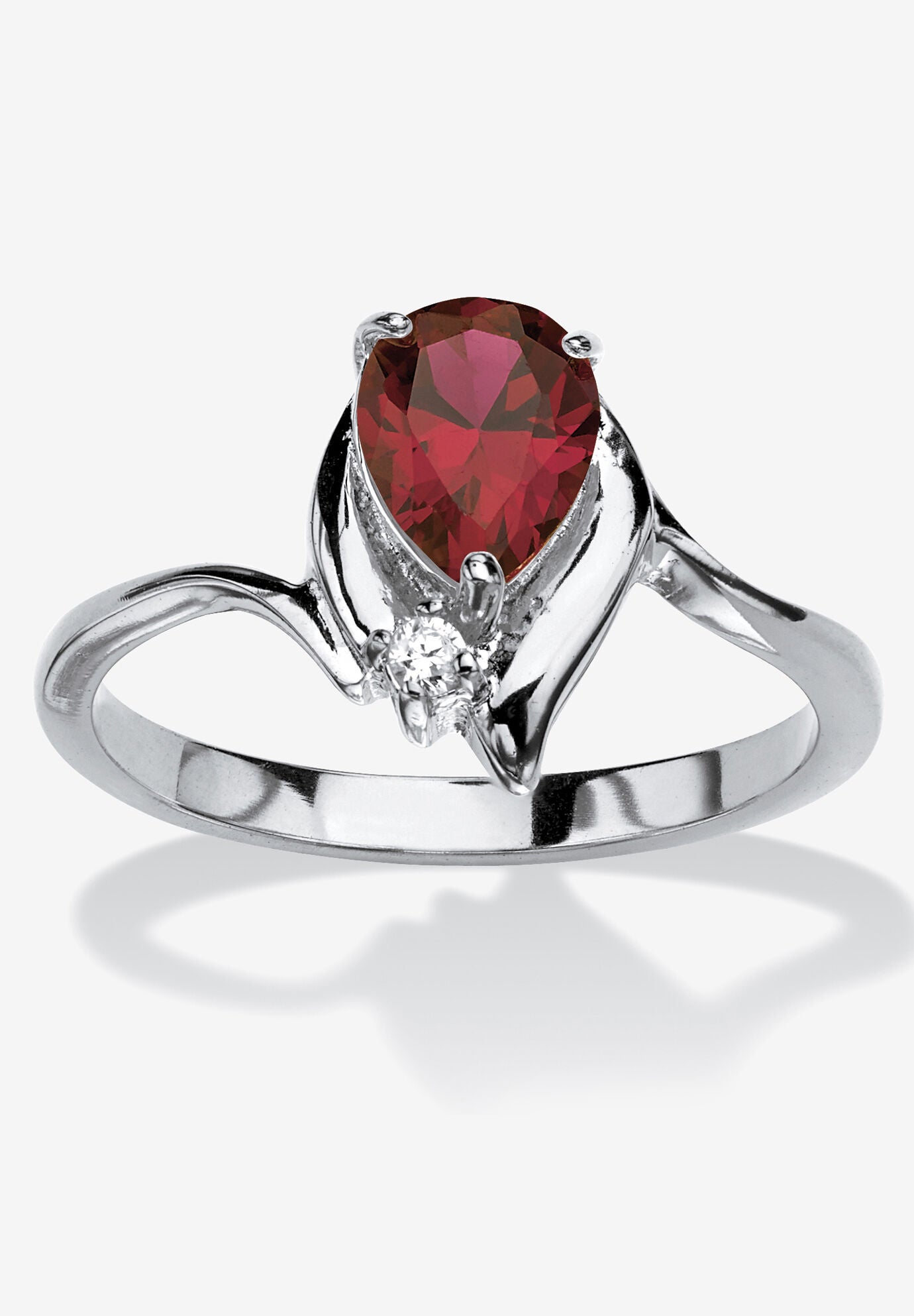 Silvertone Simulated Pear Cut Birthstone And Round Crystal Ring Jewelry, GARNET, hi-res image number 0
