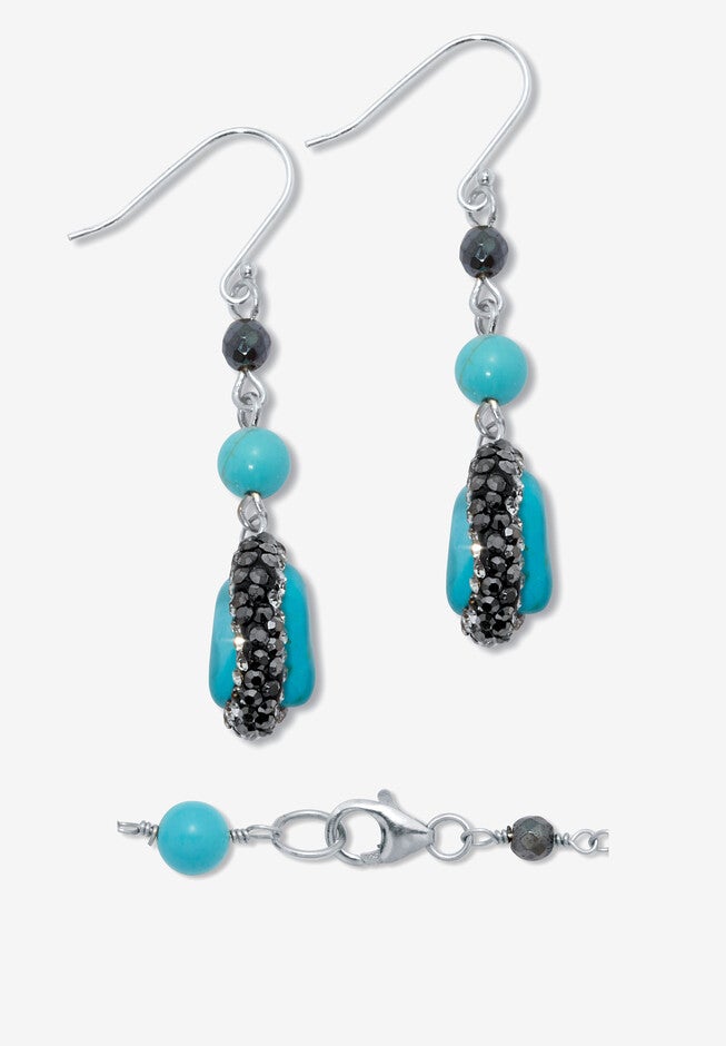 Genuine And Simulated Turquoise Silvertone Necklace Set 36-Inch, , on-hover image number null