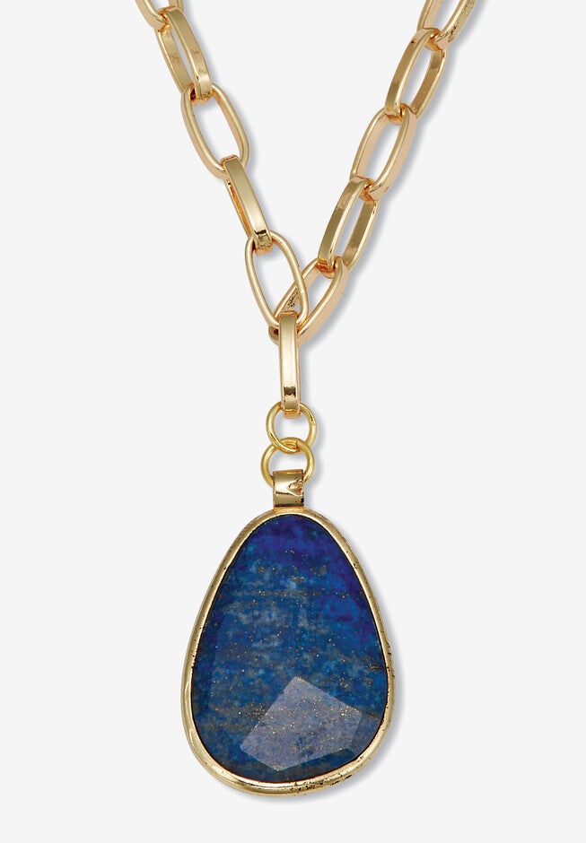 Genuine Blue Sodalite Goldtone Drop Necklace 20 Inch, BLUE, hi-res image number null