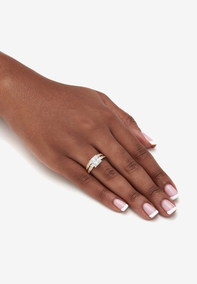 3.62 Cttw 2-Piece 14K Gold Plated .925 Silver Cubic Zirconia Wedding Ring Set, , alternate image number null