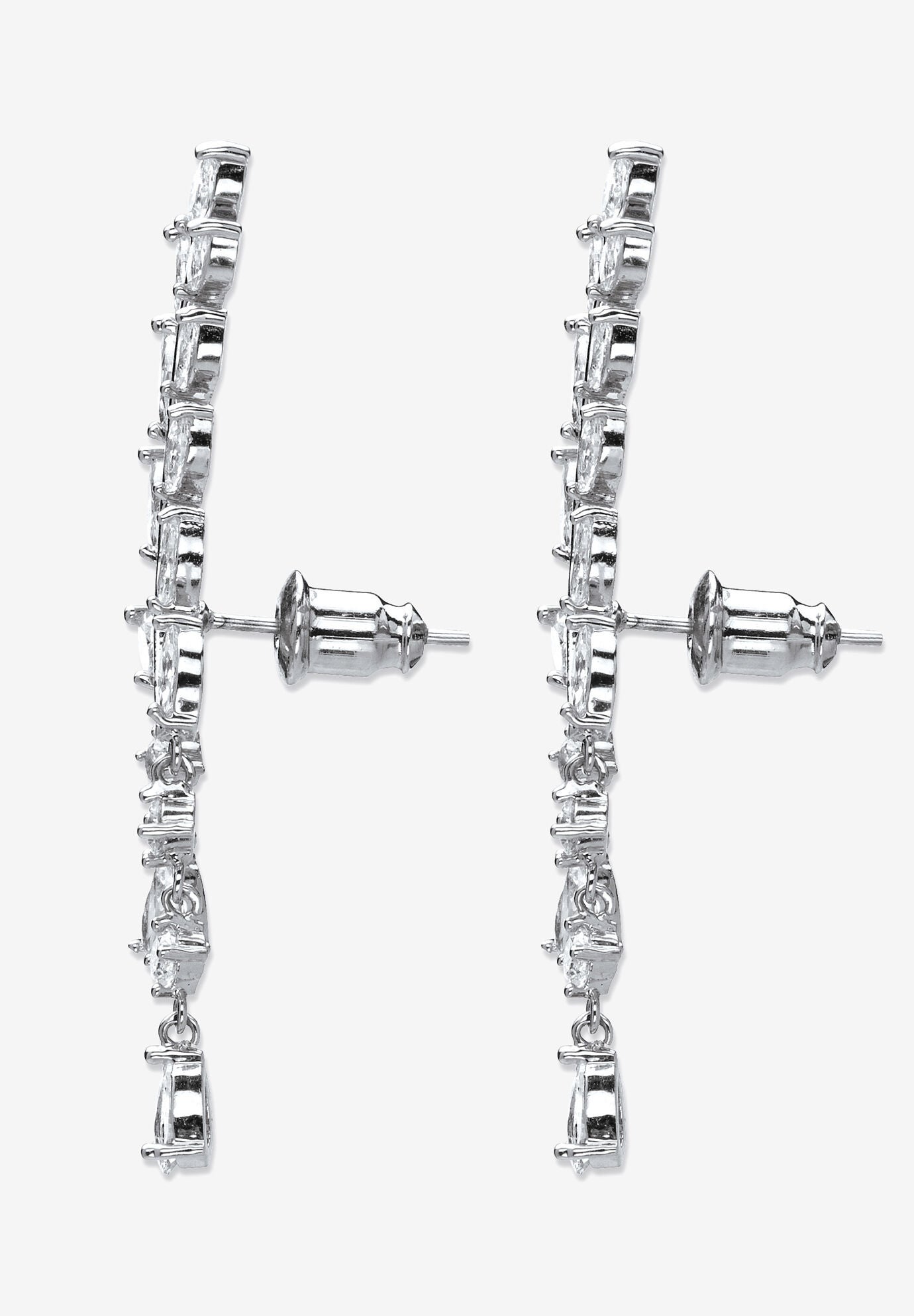 Silvertone Marquise Cut Ear Climber Drop Earrings Cubic Zirconia, , on-hover image number 1