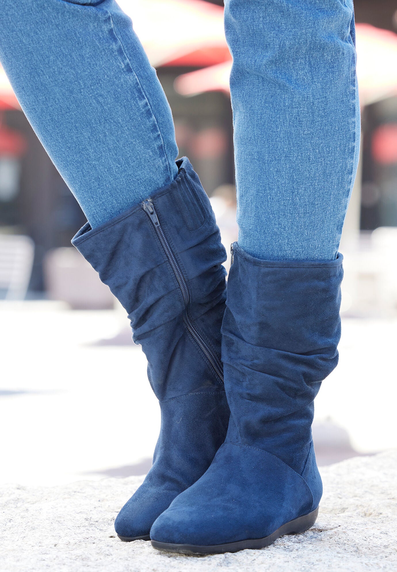 Navy wide calf boots cheap