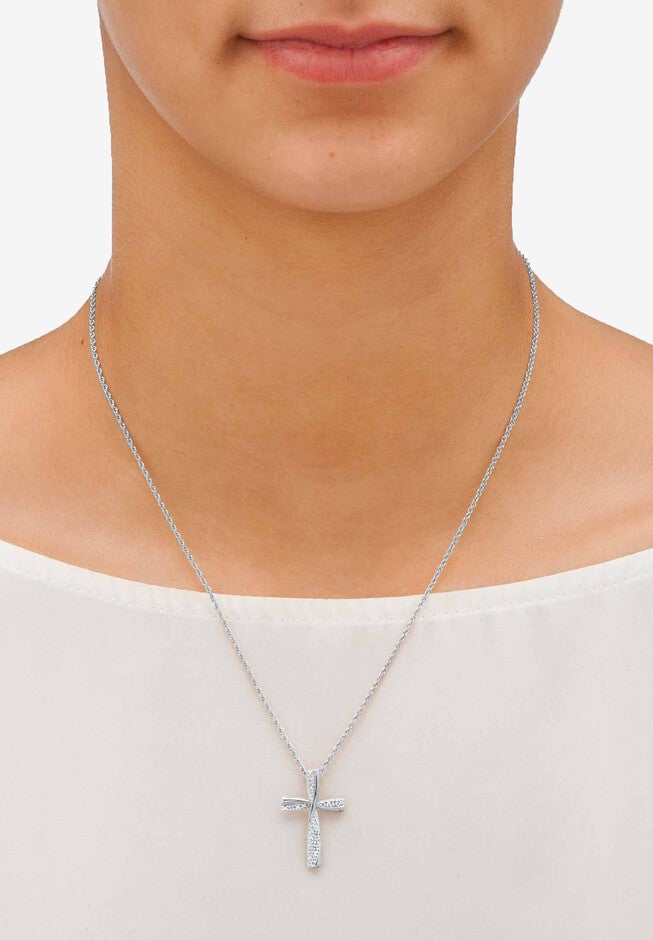 Diamond Accent Platinum-Plated Sterling Silver Cross Pendant Necklace 18 inches, , alternate image number null