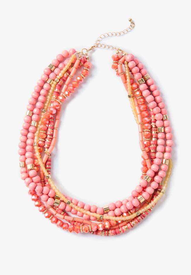 Wood & Glass Beaded Layered Necklace, , alternate image number null