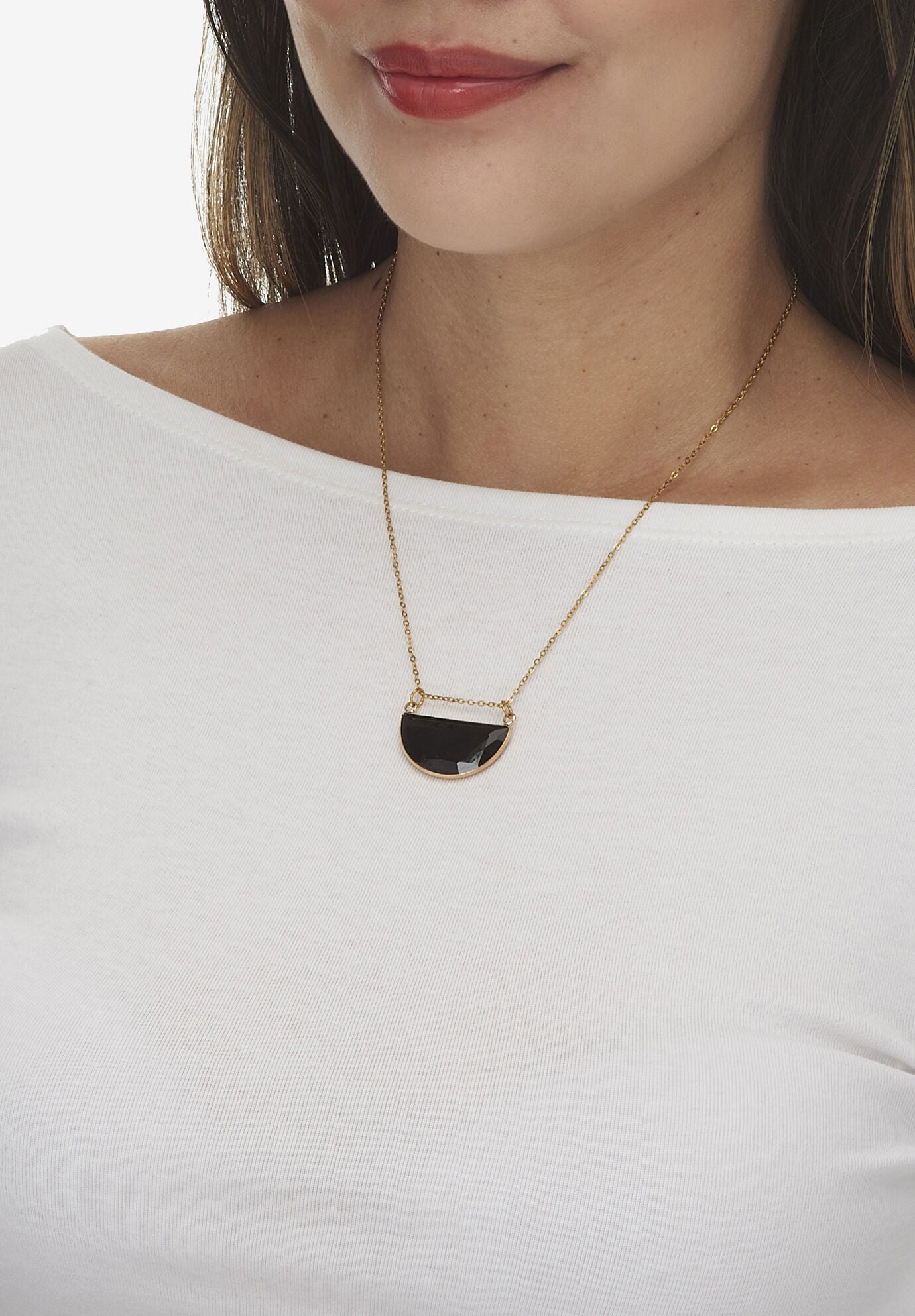 Black Crystal Goldtone Geometric Necklace And Earrings Set, , alternate image number 2