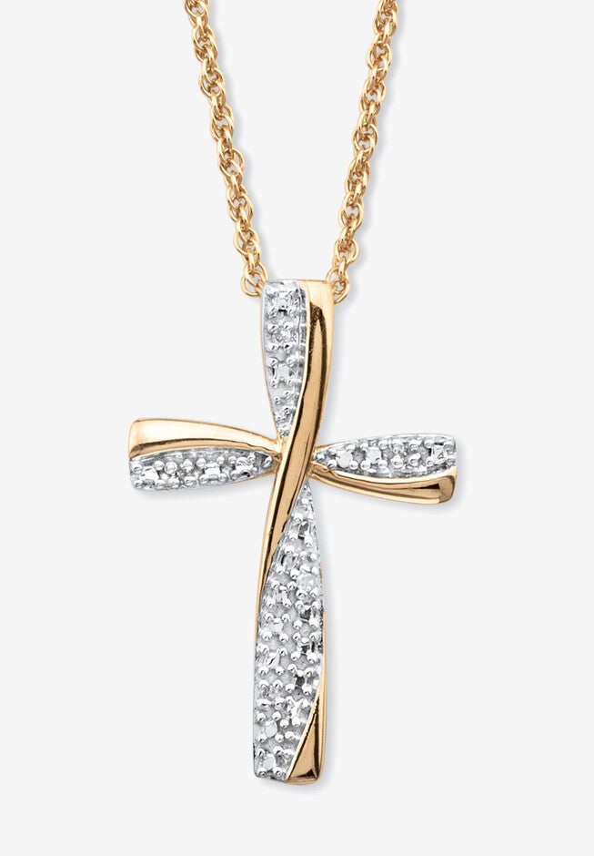 Gold Over Sterling Silver Diamond Accent Cross Pendant Necklace (16Mm) 18 Inches, DIAMOND, hi-res image number 0