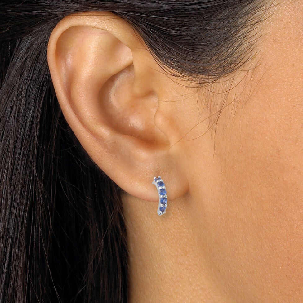 Birthstone Sterling Silver Huggie Hoop Earrings, MARCH, alternate image number 3