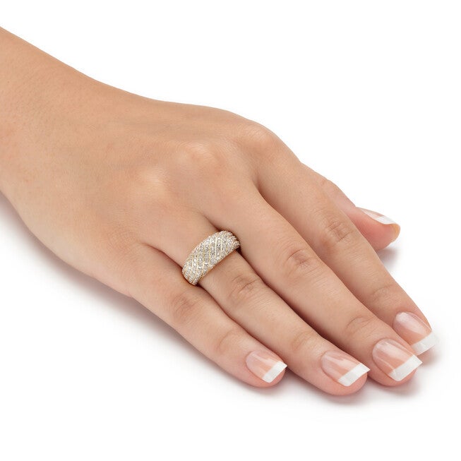 1/4 Cttw. Round Diamond 14k Gold-plated Sterling Silver Multi-Row Dome Ring, WHITE, alternate image number null