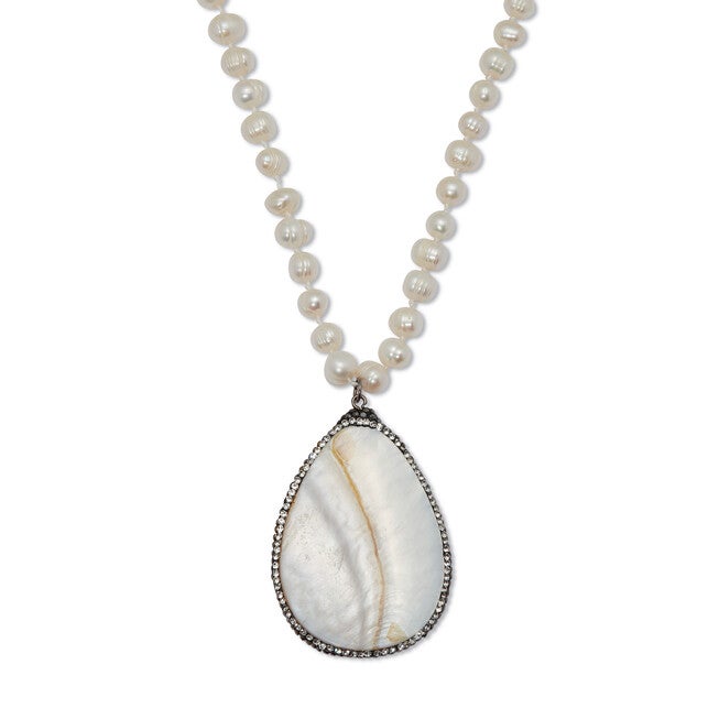 Round Genuine Cultured Freshwater Pearl Silvertone Pendant Necklace 48-inch, WHITE, hi-res image number 0