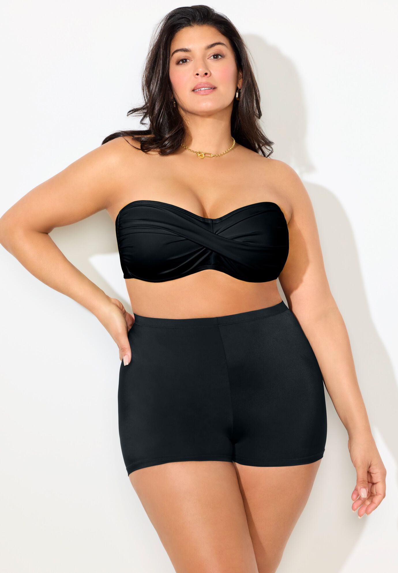 Valentine Ruched Bandeau Bikini Set With Boy Short, , hi-res image number null