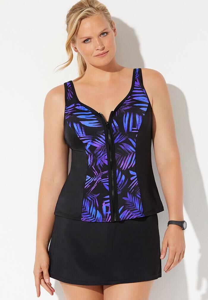 Chlorine Resistant Sweetheart Zip Front Tankini Set with Skirt, , alternate image number 2