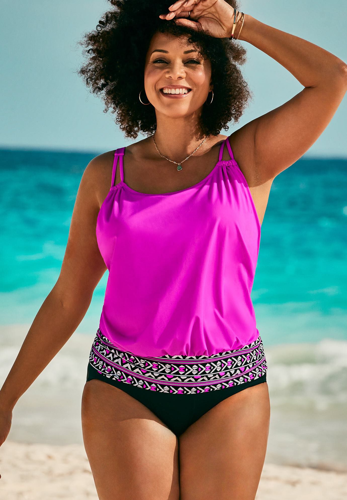 Loop Strap Blouson Tankini Set, , hi-res image number 0