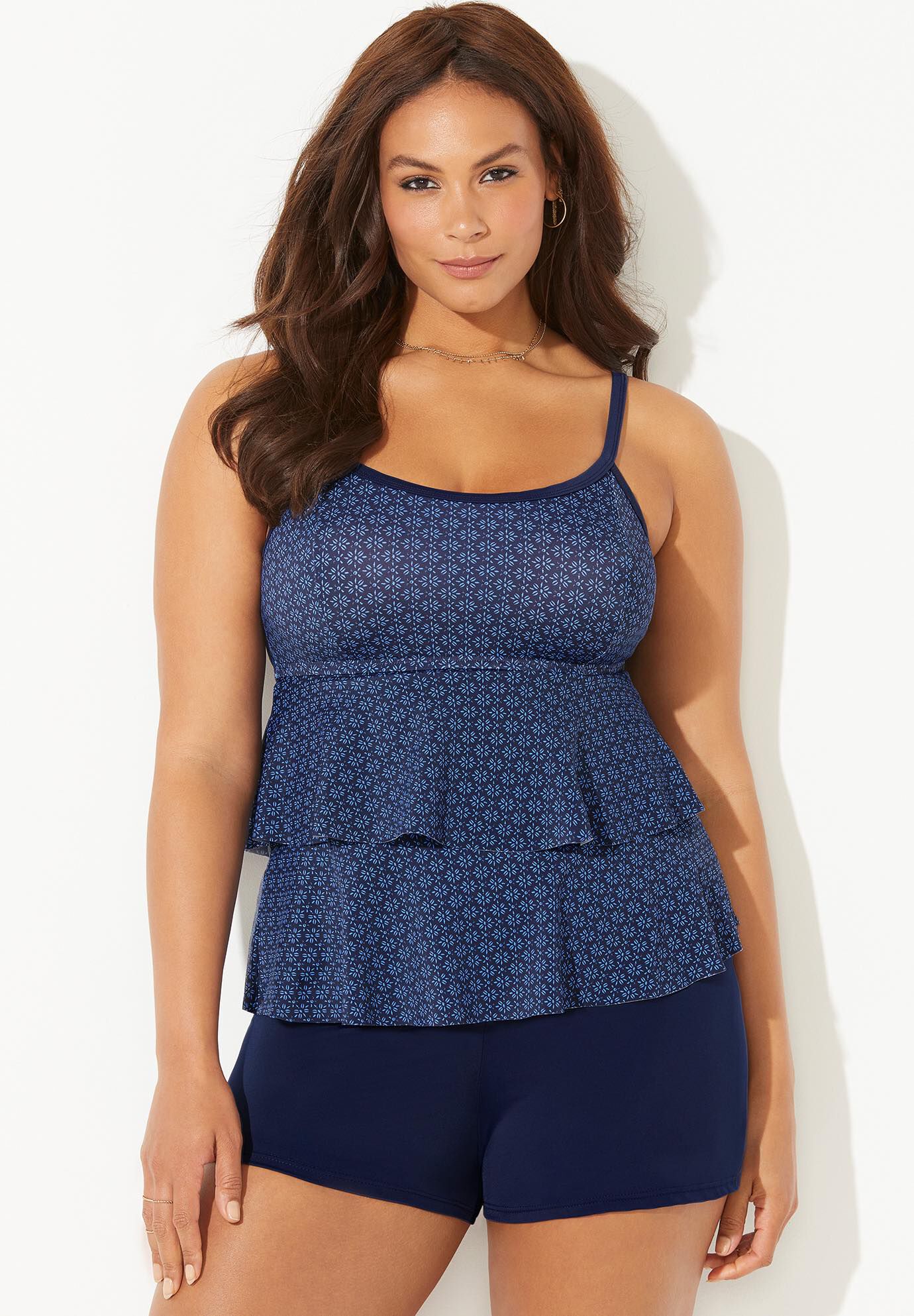 Tiered Tankini Set with Banded Short, , hi-res image number 0