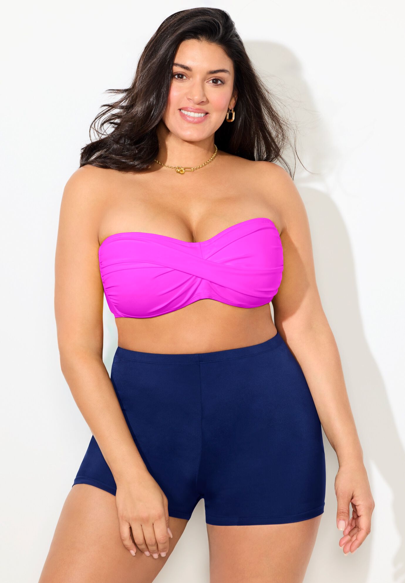 Valentine Ruched Bandeau Bikini Set With Boy Short, , hi-res image number null