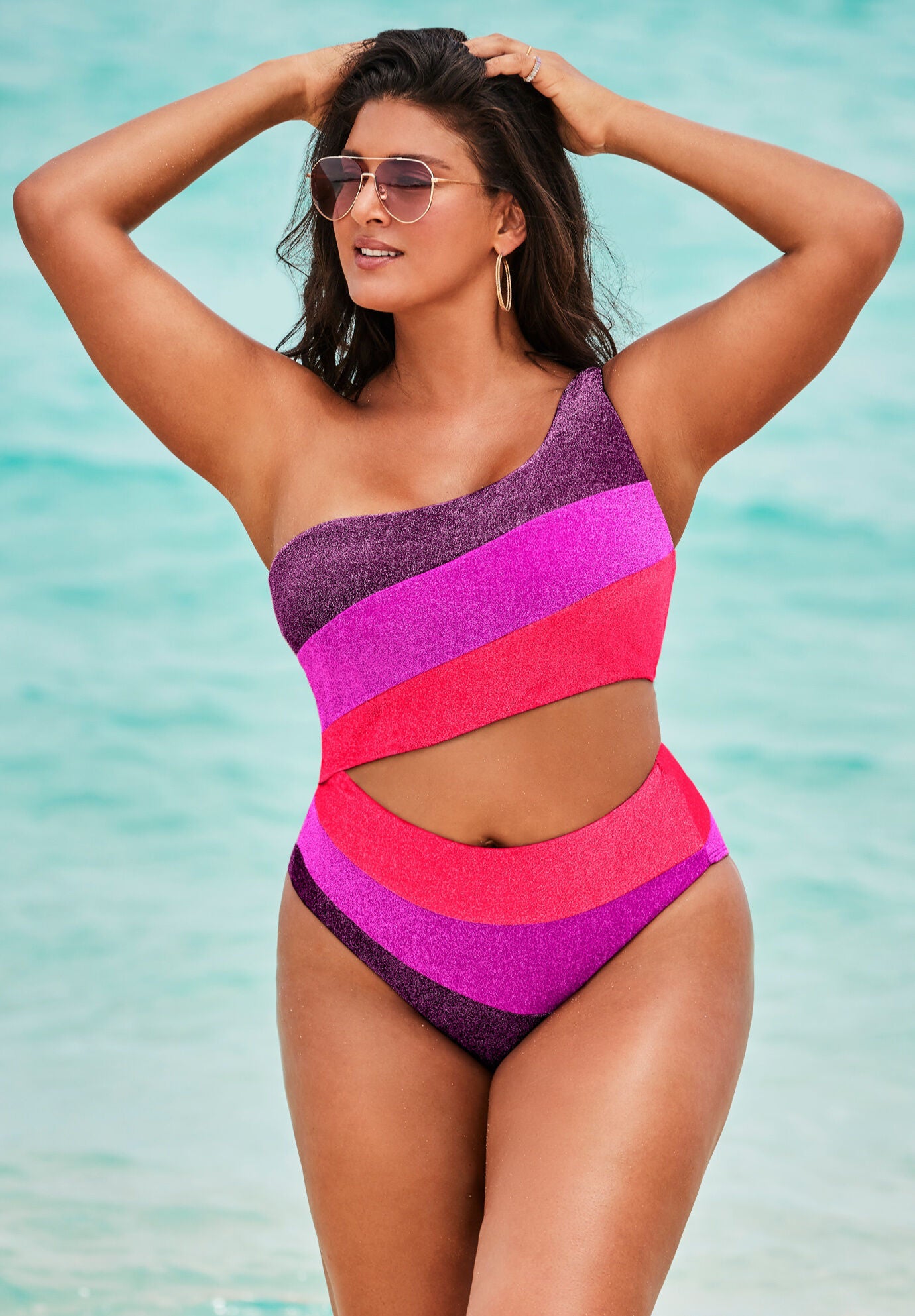 Colorblock cutout one piece swimsuit shop