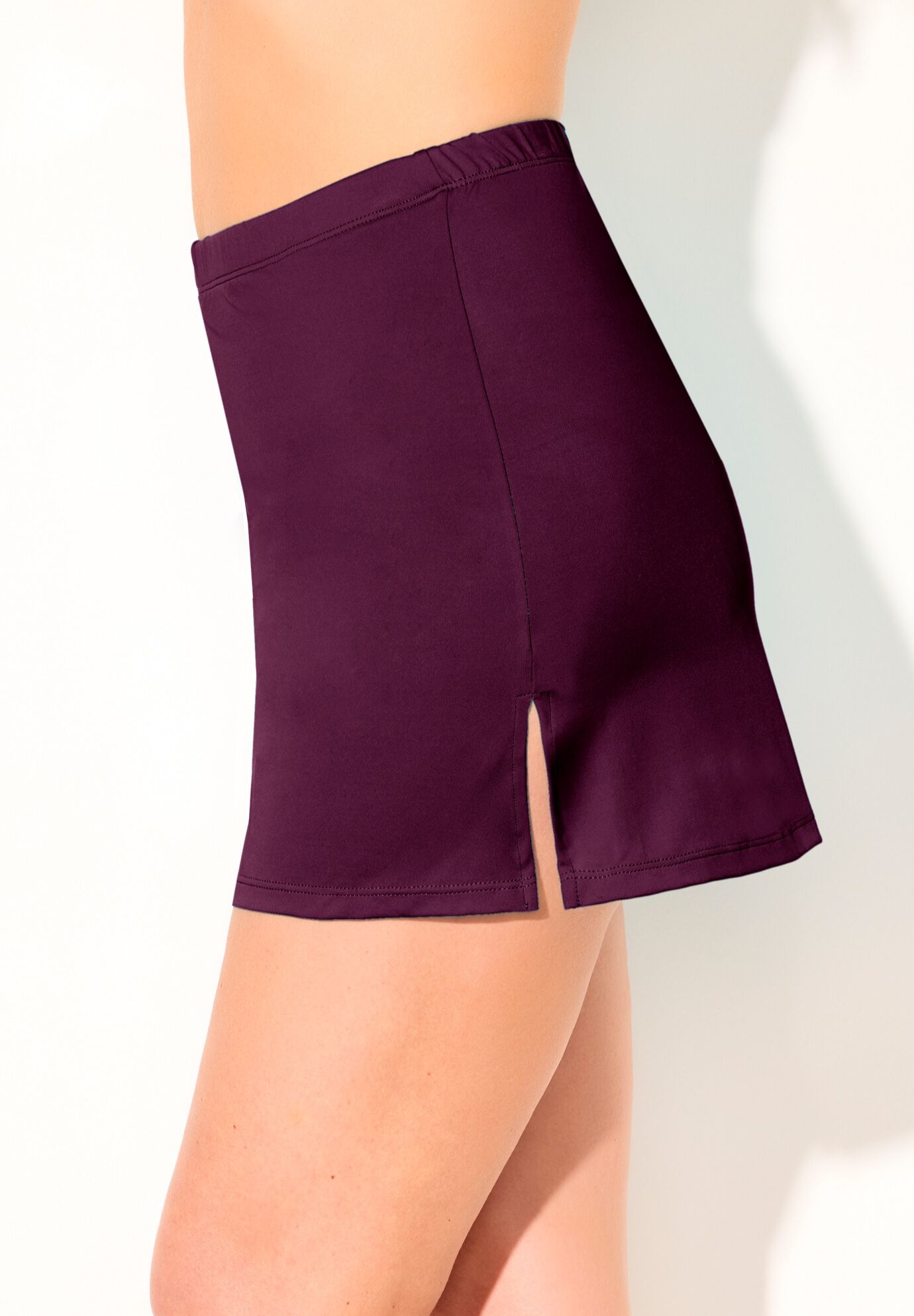 Side Slit Swim Skirt With Built-In Brief, BLACK CHERRY, alternate image number null