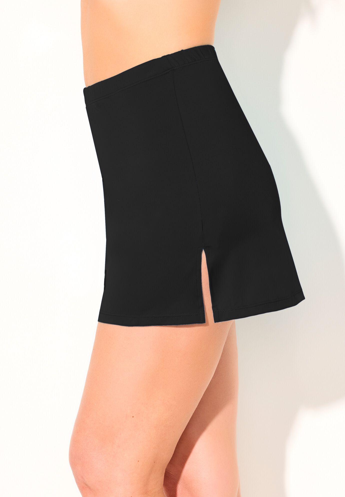 Side Slit Swim Skirt With Built-In Brief, BLACK, alternate image number null