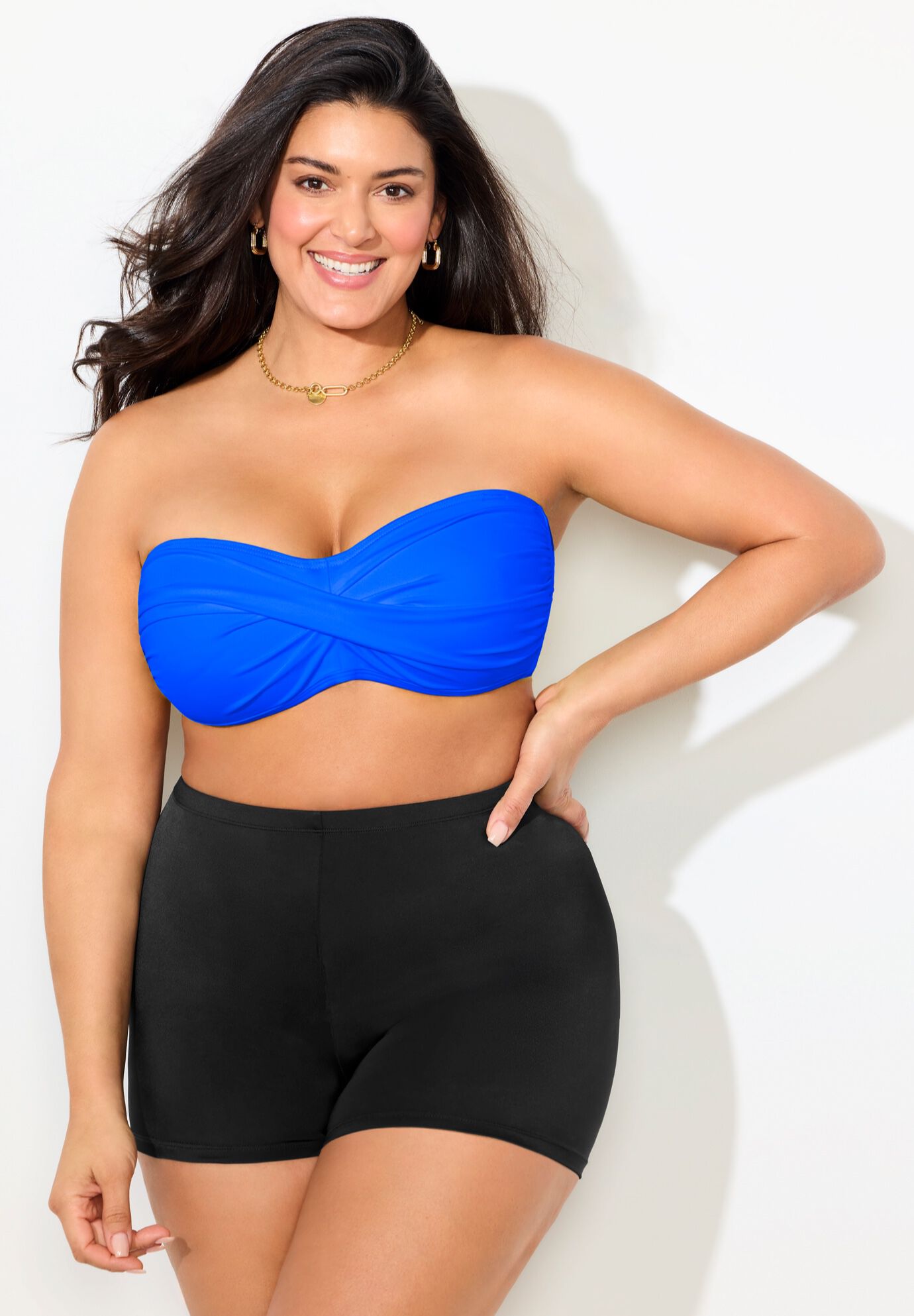 Valentine Ruched Bandeau Bikini Set With Boy Short, , hi-res image number null