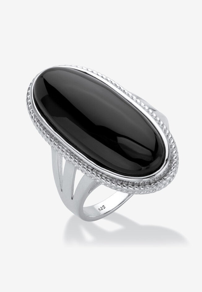 Sterling Silver Natural Black Onyx Split Shank Ring, , alternate image number null
