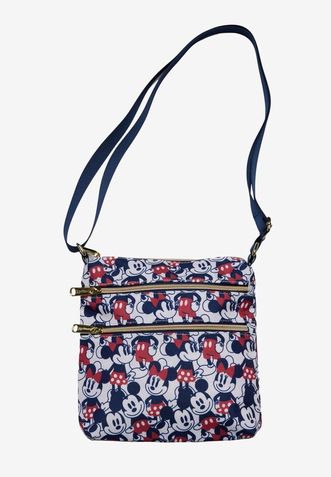 Loungefly x Disney Mickey & Minnie Mouse Passport Crossbody Bag All-Over Print, BEIGE, alternate image number null