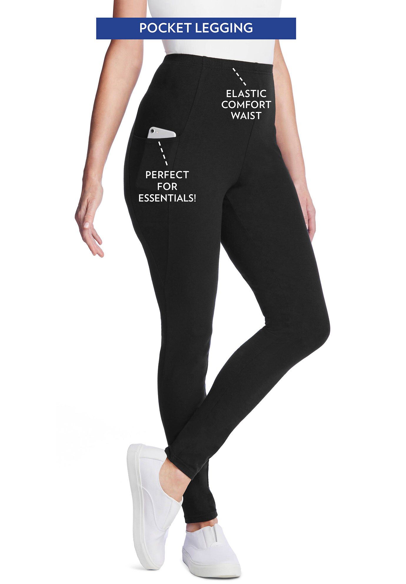 Side Pocket Ankle-Length Pull-On Stretch Knit Cotton Spandex Leggings