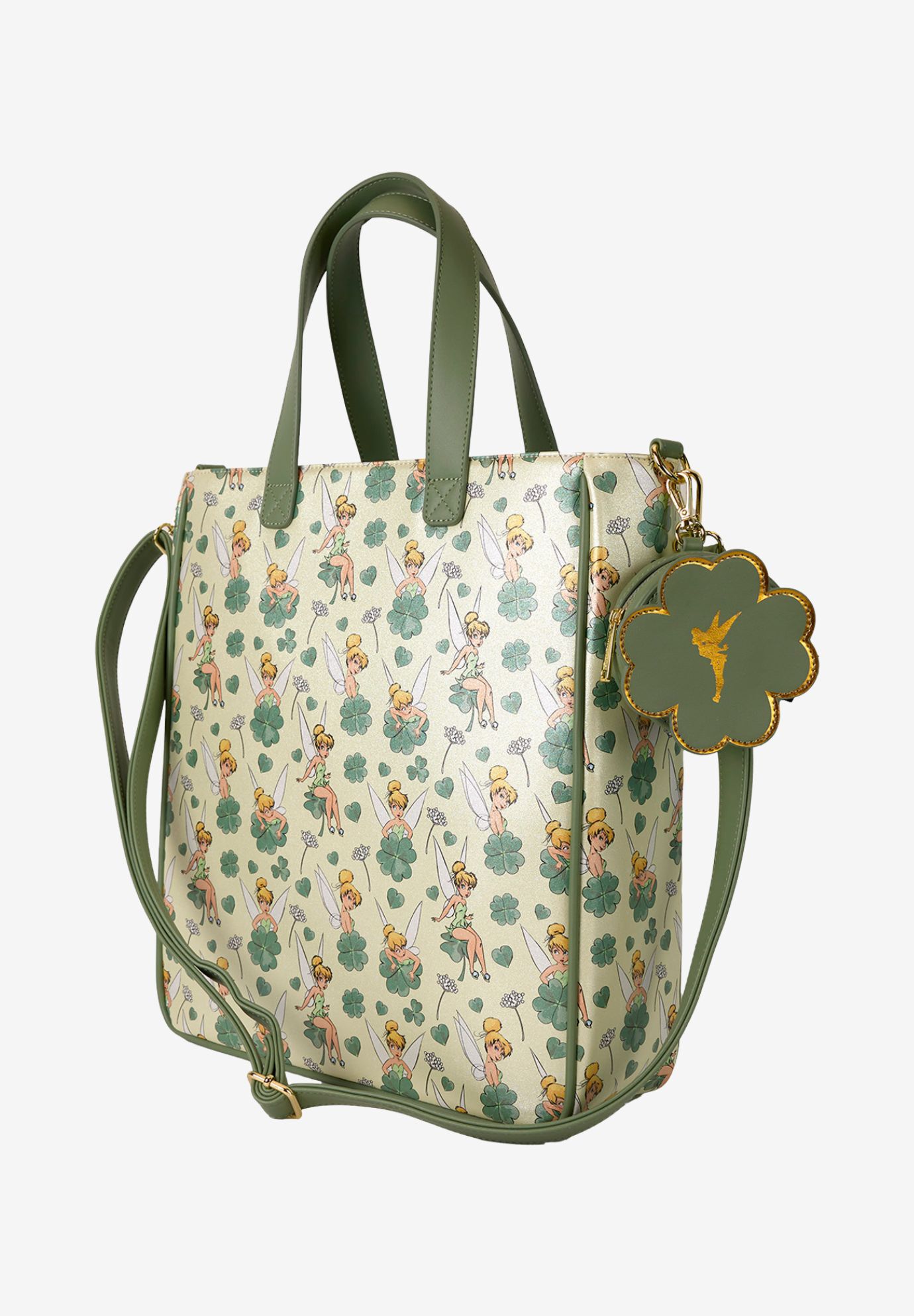 Loungefly x Disney Tinker Bell All-Over Print Tote Bag With Coin Bag Clovers, GREEN, alternate image number 5