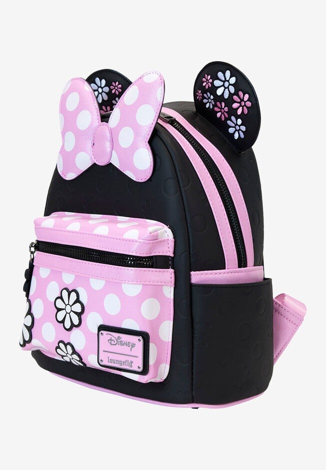Loungefly x Disney Minnie Mouse Mini Backpack Floral Rock The Dots, BLACK, alternate image number null