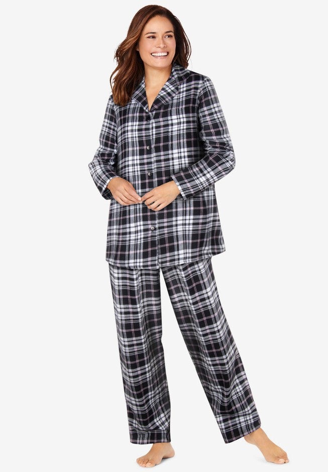 Black Plaid Flannel PJ Set and Slipper, , hi-res image number null