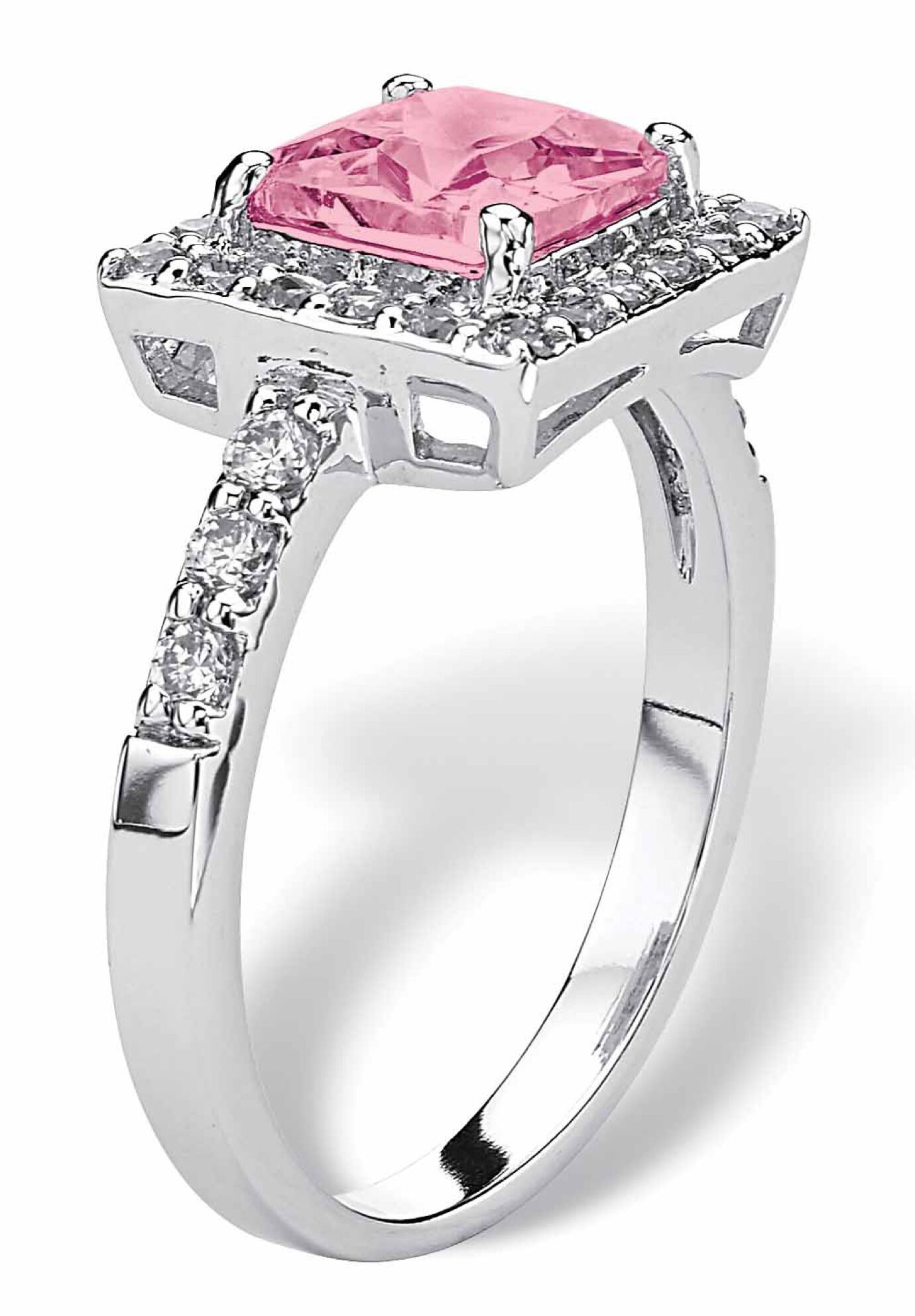 Simulated Birthstone and Crystal Halo Ring in Sterling Silver, , on-hover image number 1