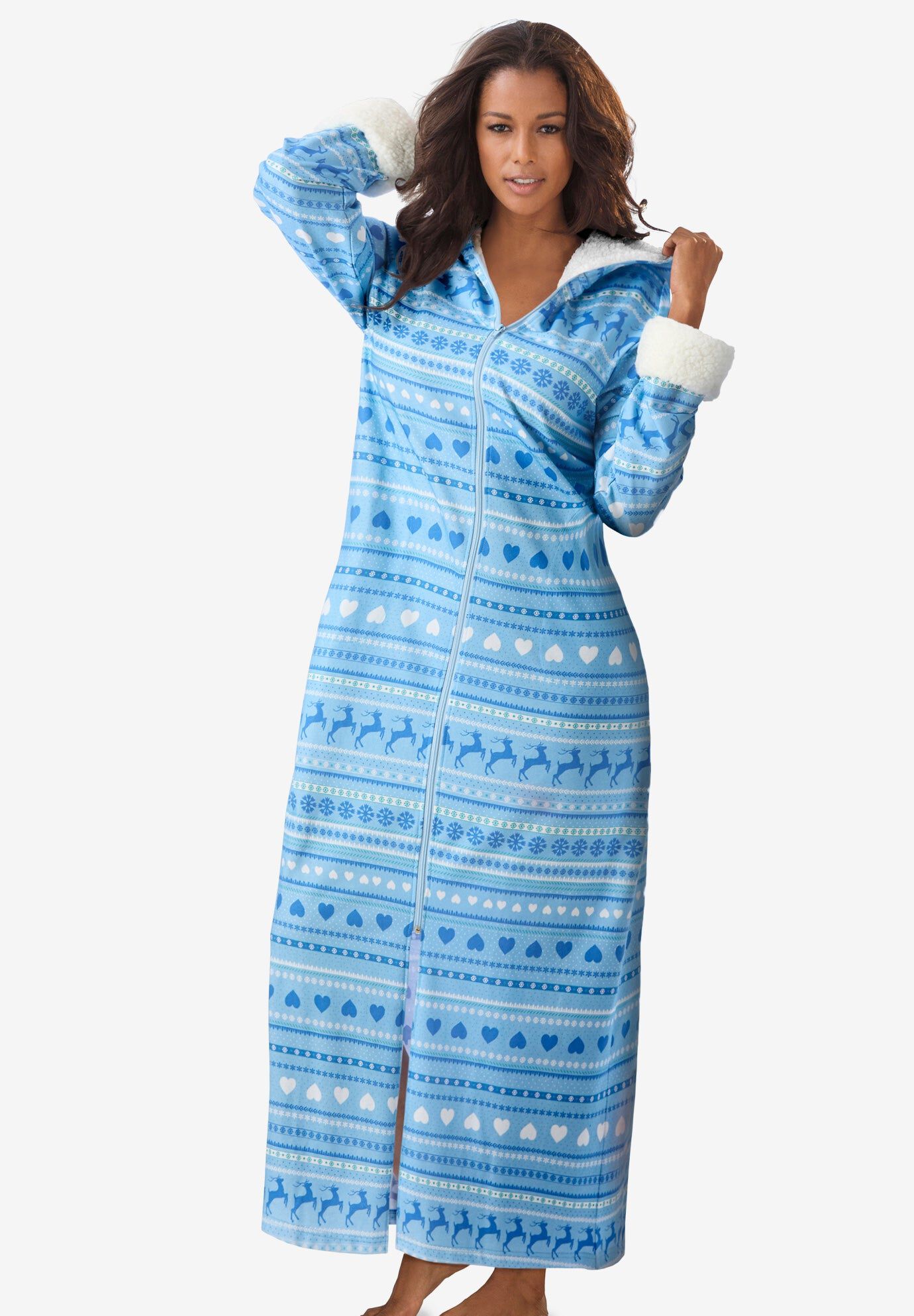 Sherpa-Lined Long Hooded Robe | Avenue