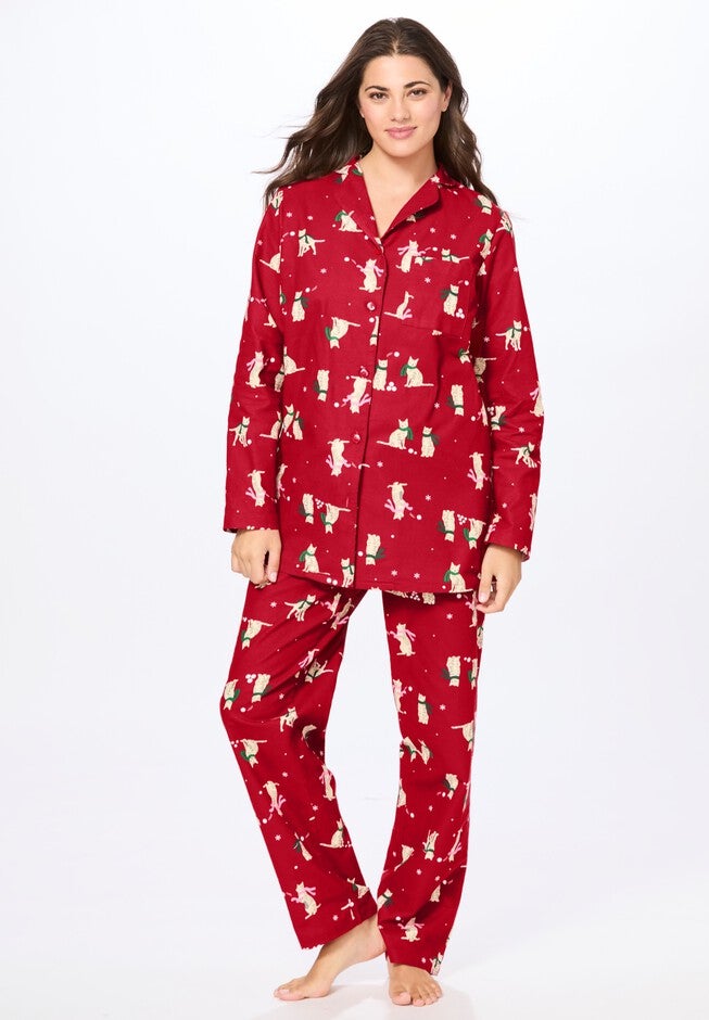 Classic Red Snow Cat Flannel PJ Set and Slipper, , hi-res image number null
