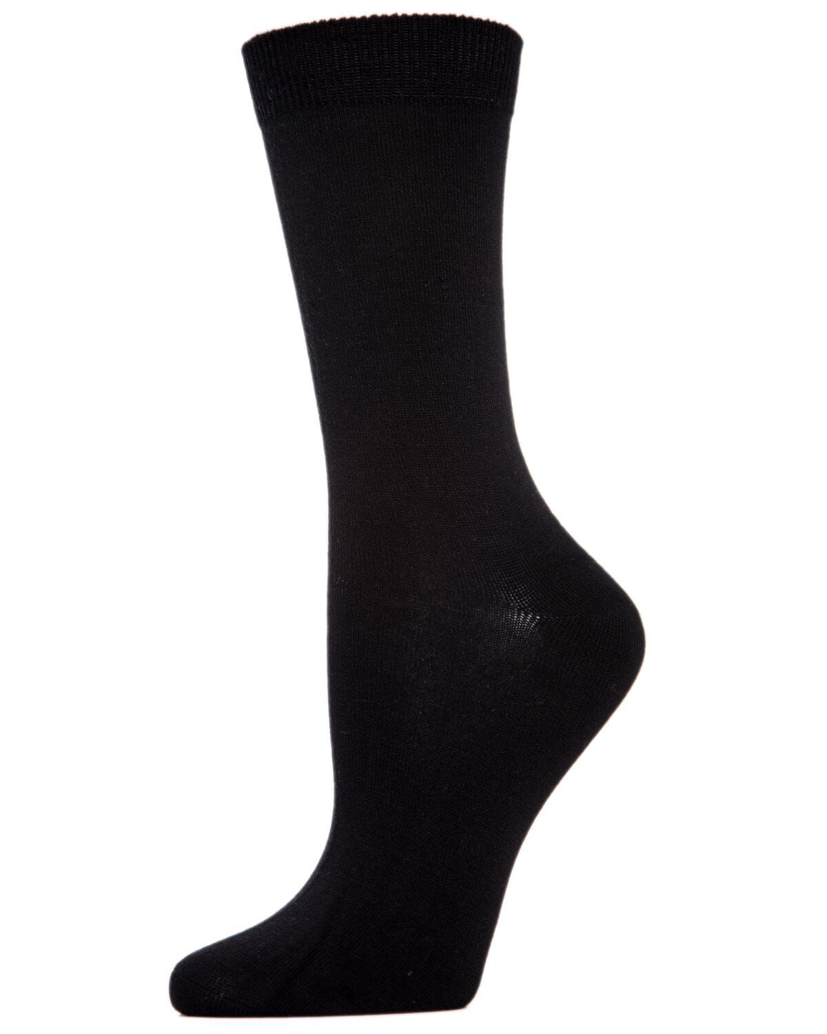 Women's Flat-Knit Bamboo Blend Crew Socks, BLACK, hi-res image number 0