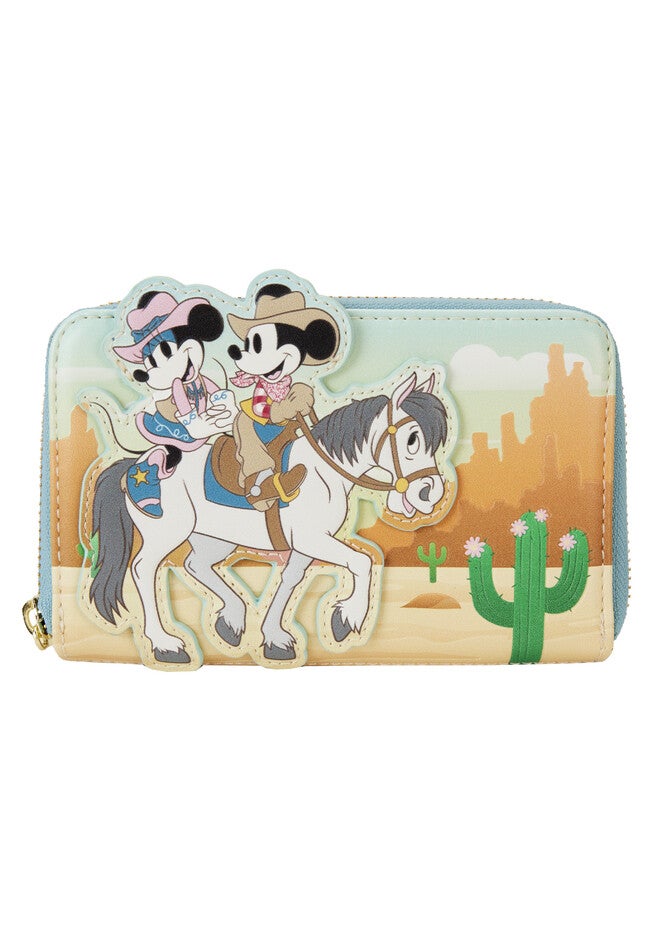 Loungefly X Disney Western Mickey & Minnie Mouse Zip Around Wallet, LIGHT BLUE, hi-res image number 0