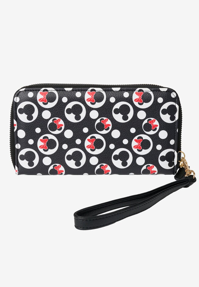 Women'S Mickey & Minnie Icons Black Zip Around Wallet All-Over Print Wristlet, , on-hover image number null